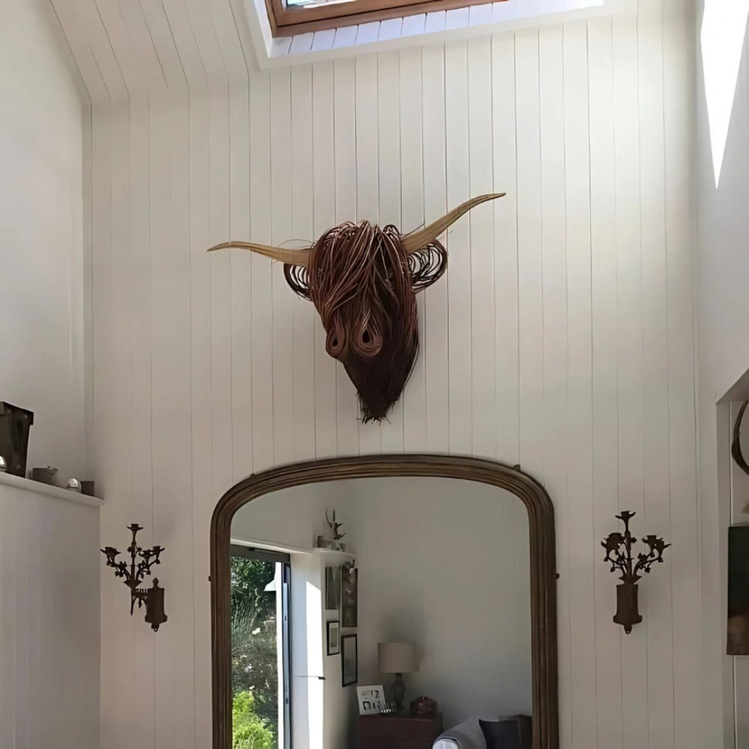 Sculpture Murale Vache Highland – Décoration Rustique Effet Artisanal