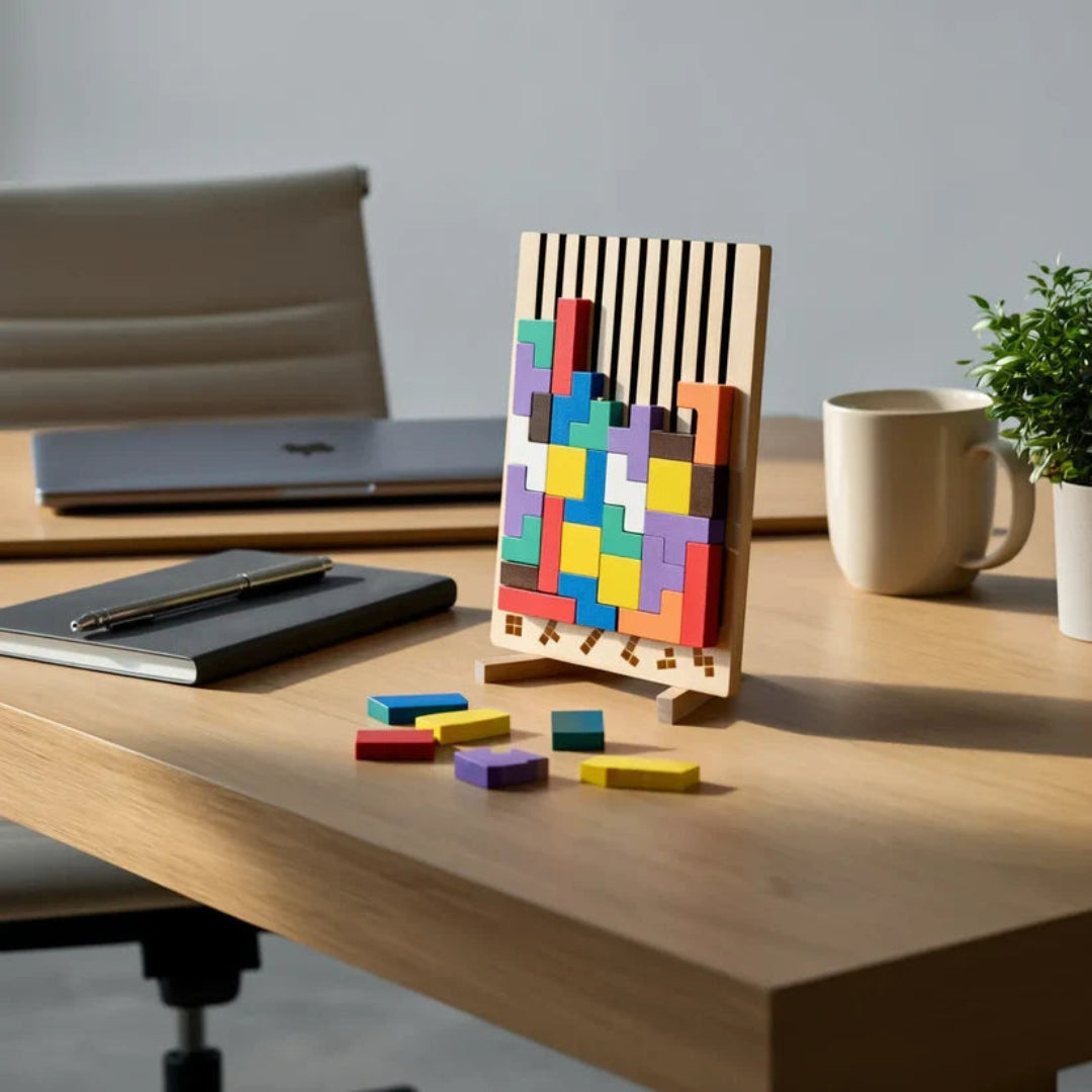Puzzle Tetris 3D en Bois – Jeu Anti-Stress & Décoration de Bureau