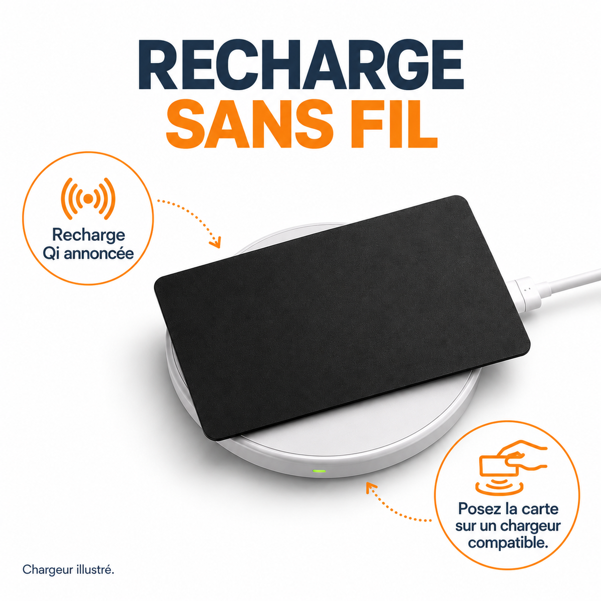 Carte de localisation sur un chargeur sans fil compatible, à titre illustratif