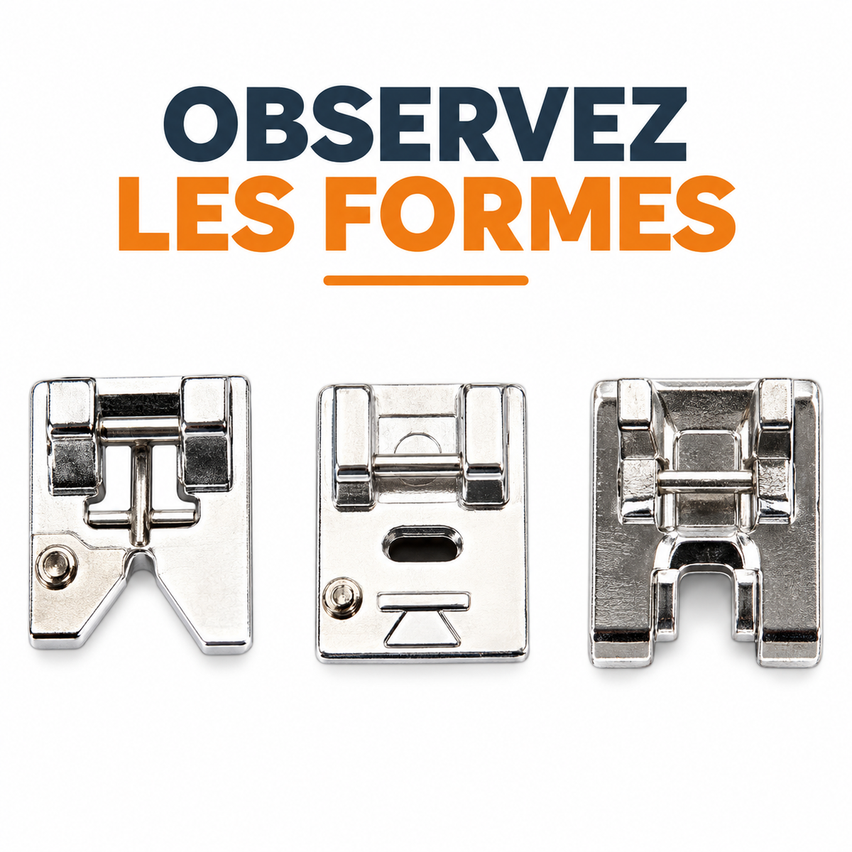 Assortiment de couture : vue rapprochée des pieds métalliques