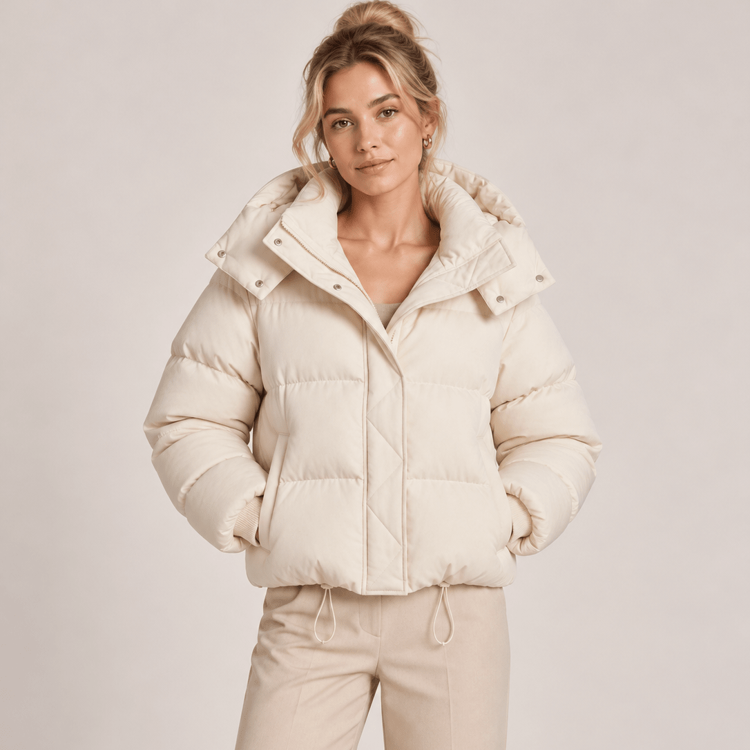 Doudoune Femme Matelassée à Grande Capuche – Beige