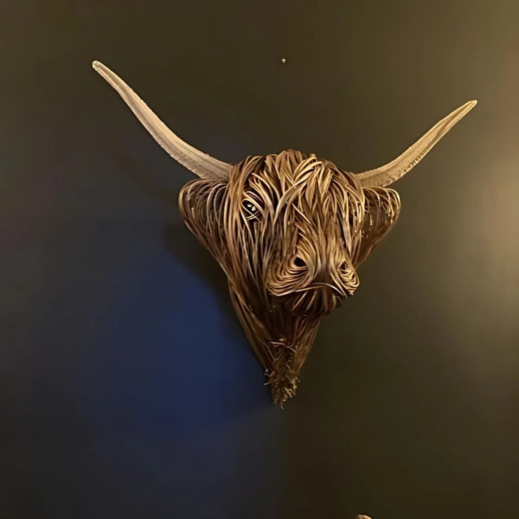 Sculpture Murale Vache Highland – Décoration Rustique Effet Artisanal