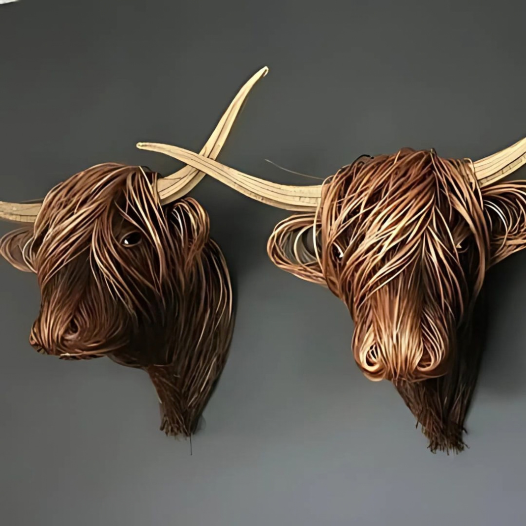 Sculpture Murale Vache Highland – Décoration Rustique Effet Artisanal