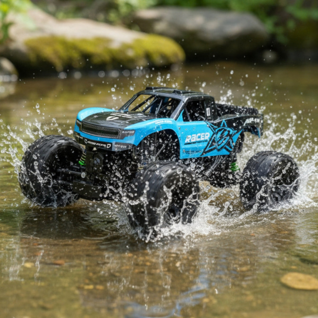 Monster Truck RC Amphibie 4x4 Tout-Terrain – Télécommande 2,4 GHz & Suspension Indépendante