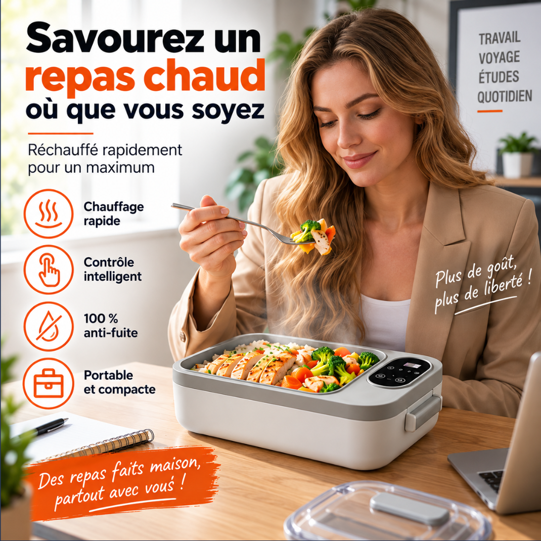 Boîte à Lunch Électrique Sans Fil 900 ml – Chauffante, Rechargeable & Portable