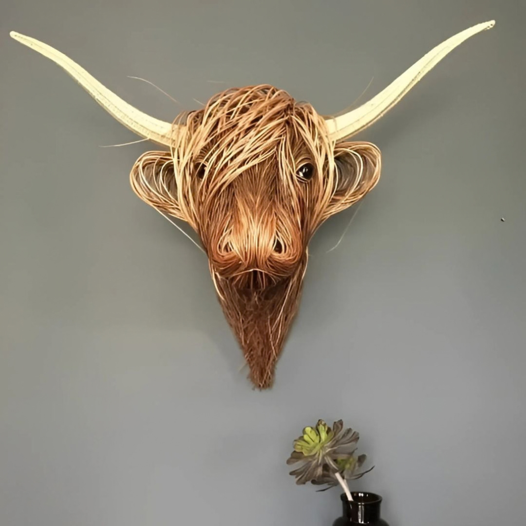 Sculpture Murale Vache Highland – Décoration Rustique Effet Artisanal