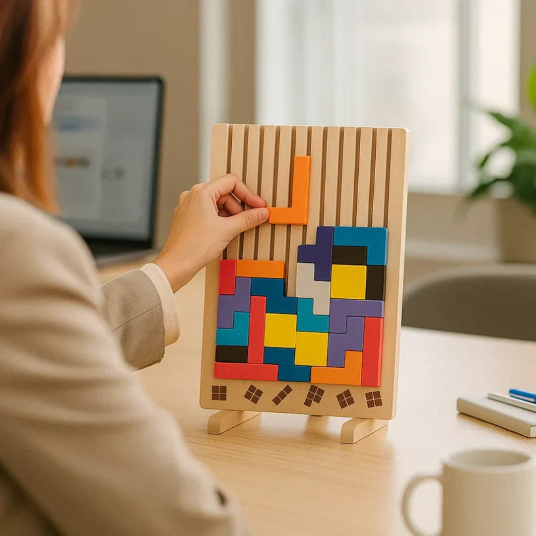 Puzzle Tetris 3D en Bois – Jeu Anti-Stress & Décoration de Bureau