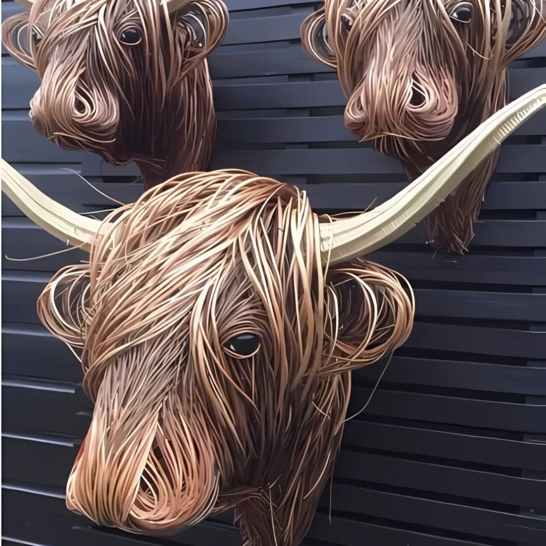 Sculpture Murale Vache Highland – Décoration Rustique Effet Artisanal
