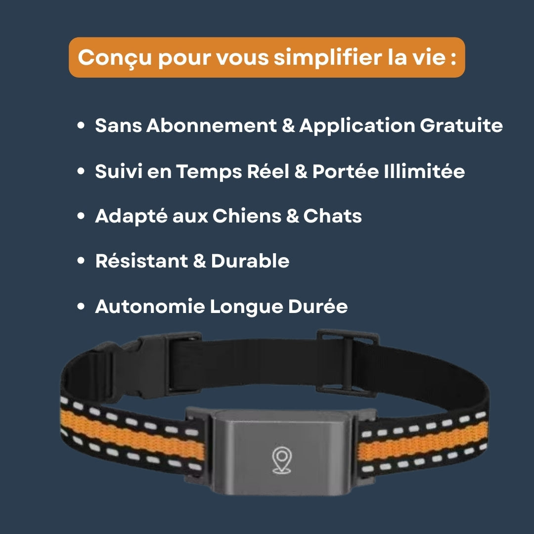 Collier GPS Chien et Chat Sans Abonnement – Suivi en Temps Réel & Portée Illimitée