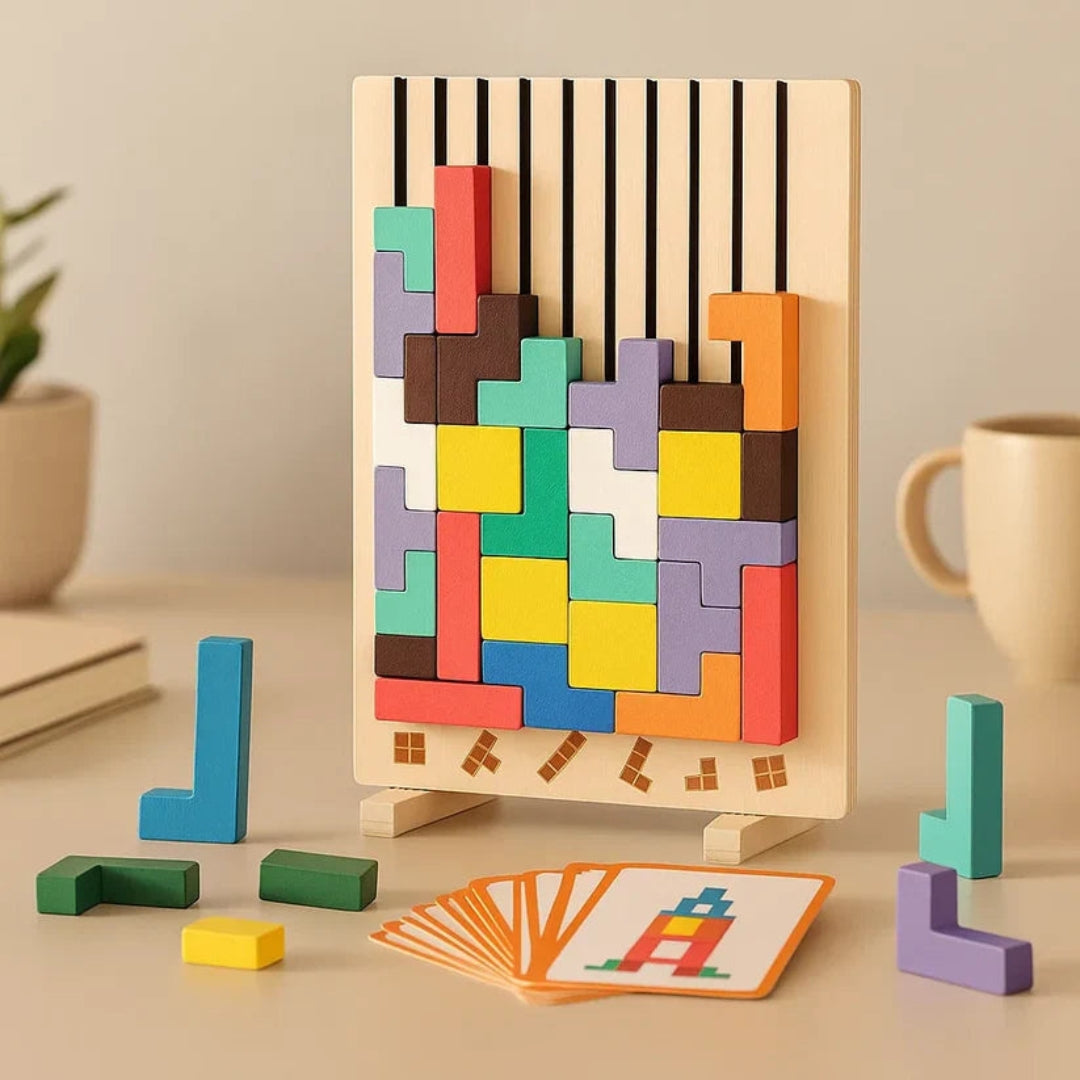 Puzzle Tetris 3D en Bois – Jeu Anti-Stress & Décoration de Bureau