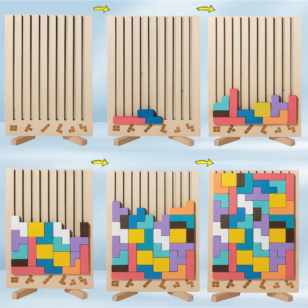Puzzle Tetris 3D en Bois – Jeu Anti-Stress & Décoration de Bureau
