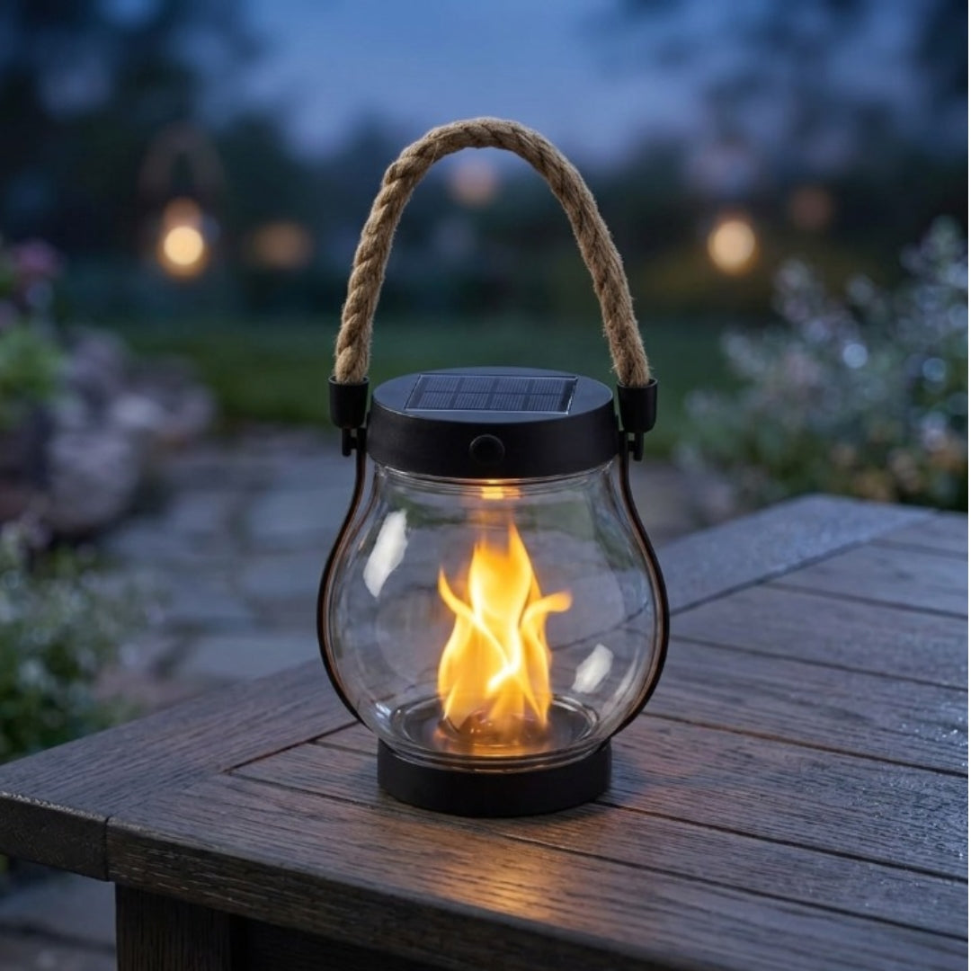 Lanterne Solaire à Flamme Vacillante – Éclairage Extérieur Automatique & Résistant aux Intempéries