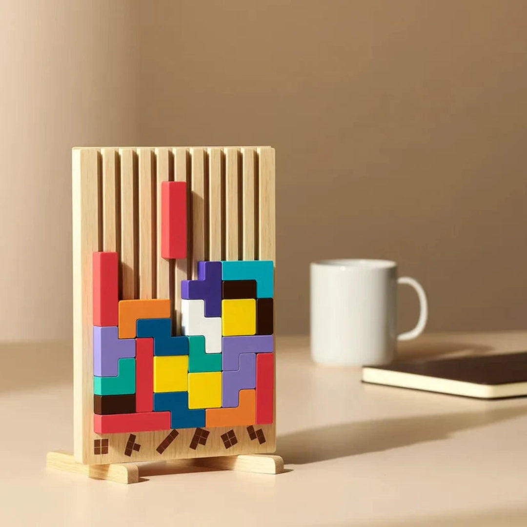Puzzle Tetris 3D en Bois – Jeu Anti-Stress & Décoration de Bureau