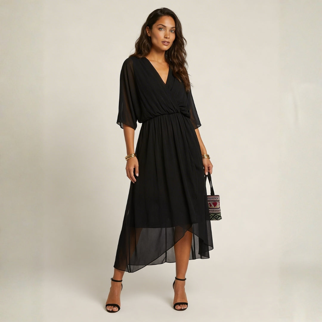 Robe Midi Portefeuille Fluide avec Ceinture