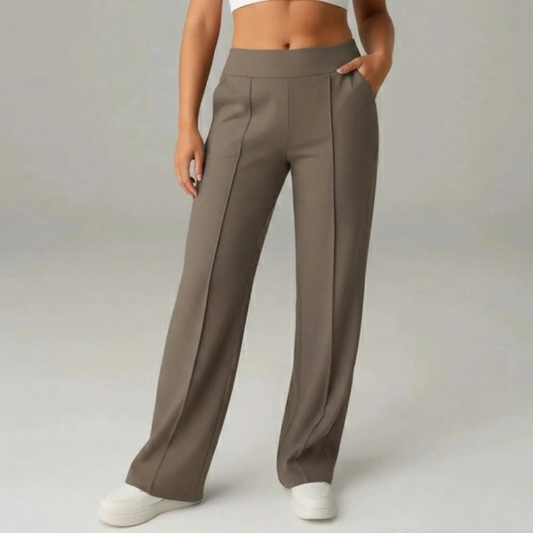 Pantalon Stretch Taille Haute Femme – Coupe Large Confort & Élégance