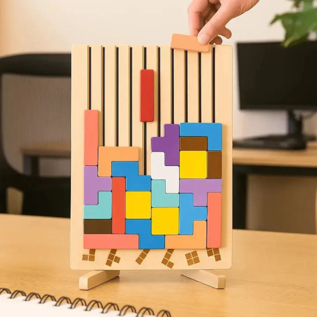 Puzzle Tetris 3D en Bois – Jeu Anti-Stress & Décoration de Bureau