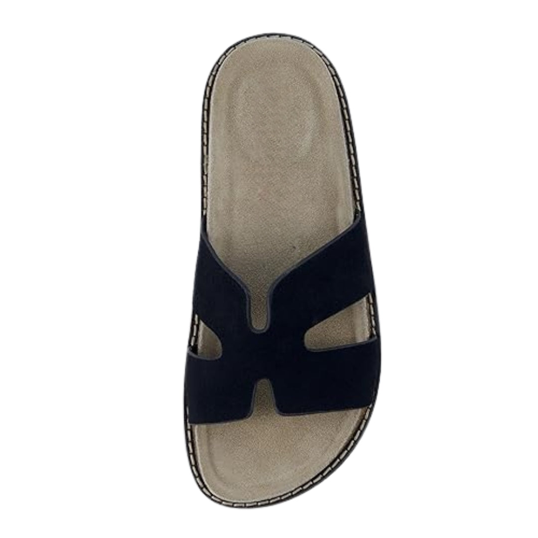 Sandales à enfiler en cuir véritable pour femmes avec semelle en liège