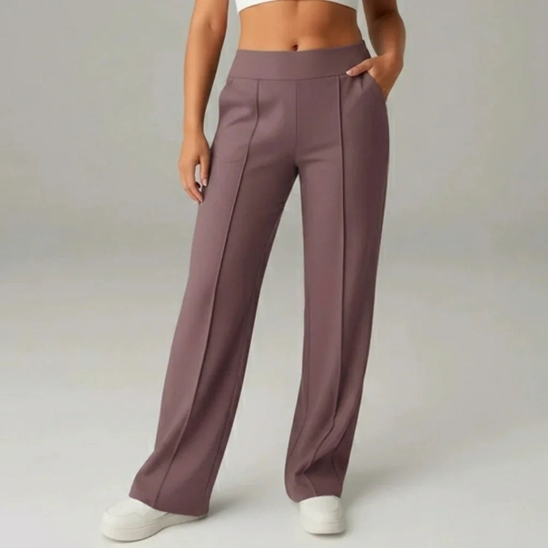 Pantalon Stretch Taille Haute Femme – Coupe Large Confort & Élégance