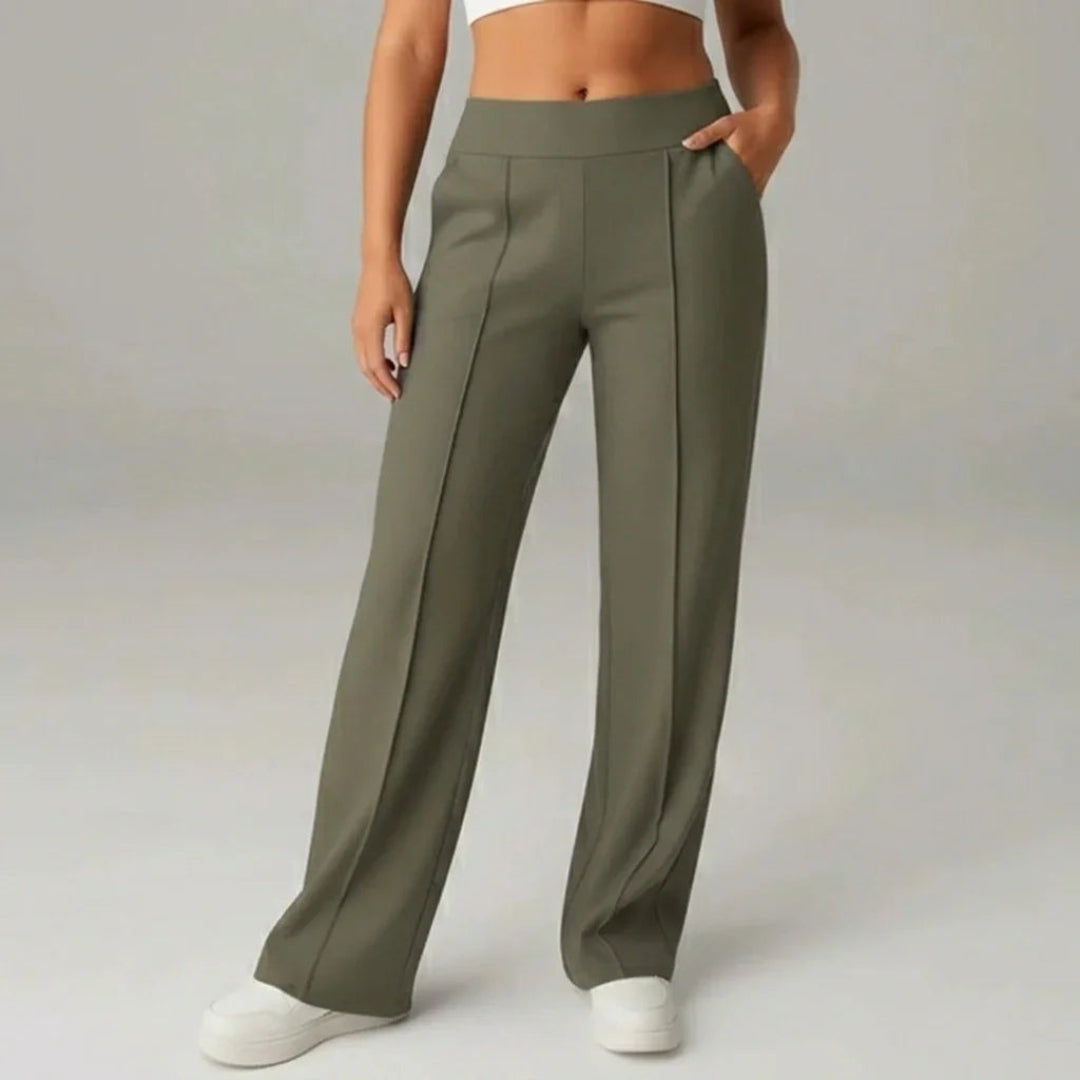 Pantalon Stretch Taille Haute Femme – Coupe Large Confort & Élégance