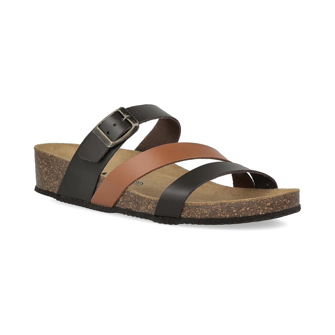 Sandales en cuir avec boucle à bout ouvert, dotées d'une semelle anatomique et d'un confort bio