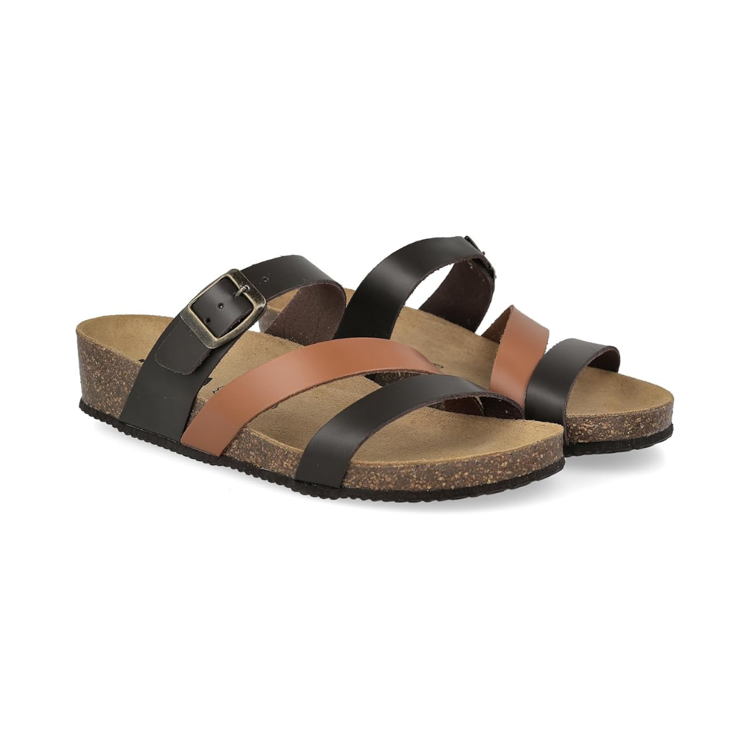 Sandales en cuir avec boucle à bout ouvert, dotées d'une semelle anatomique et d'un confort bio