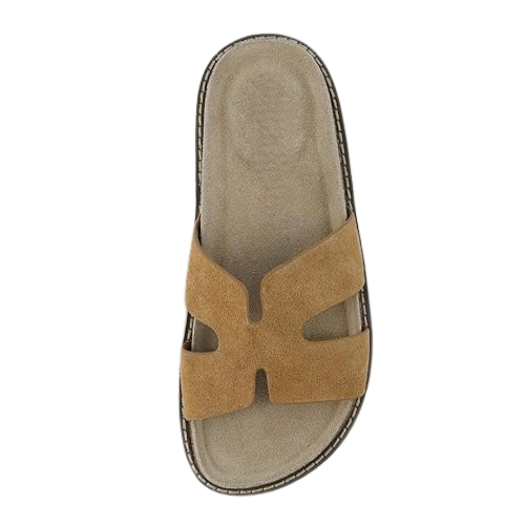 Sandales à enfiler en cuir véritable pour femmes avec semelle en liège