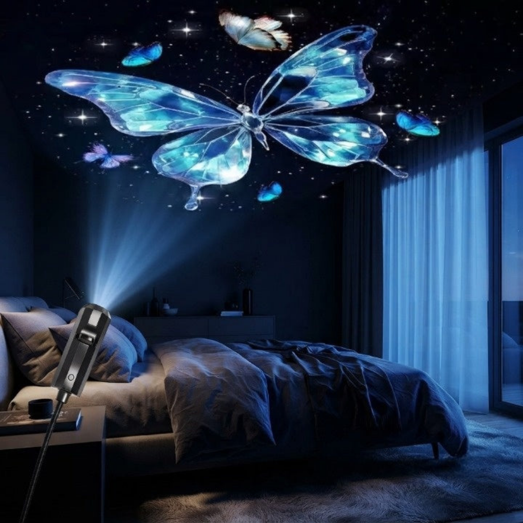 Projecteur d’Étoiles LED 360° avec 10 Projections – Galaxie, Océan & Papillons