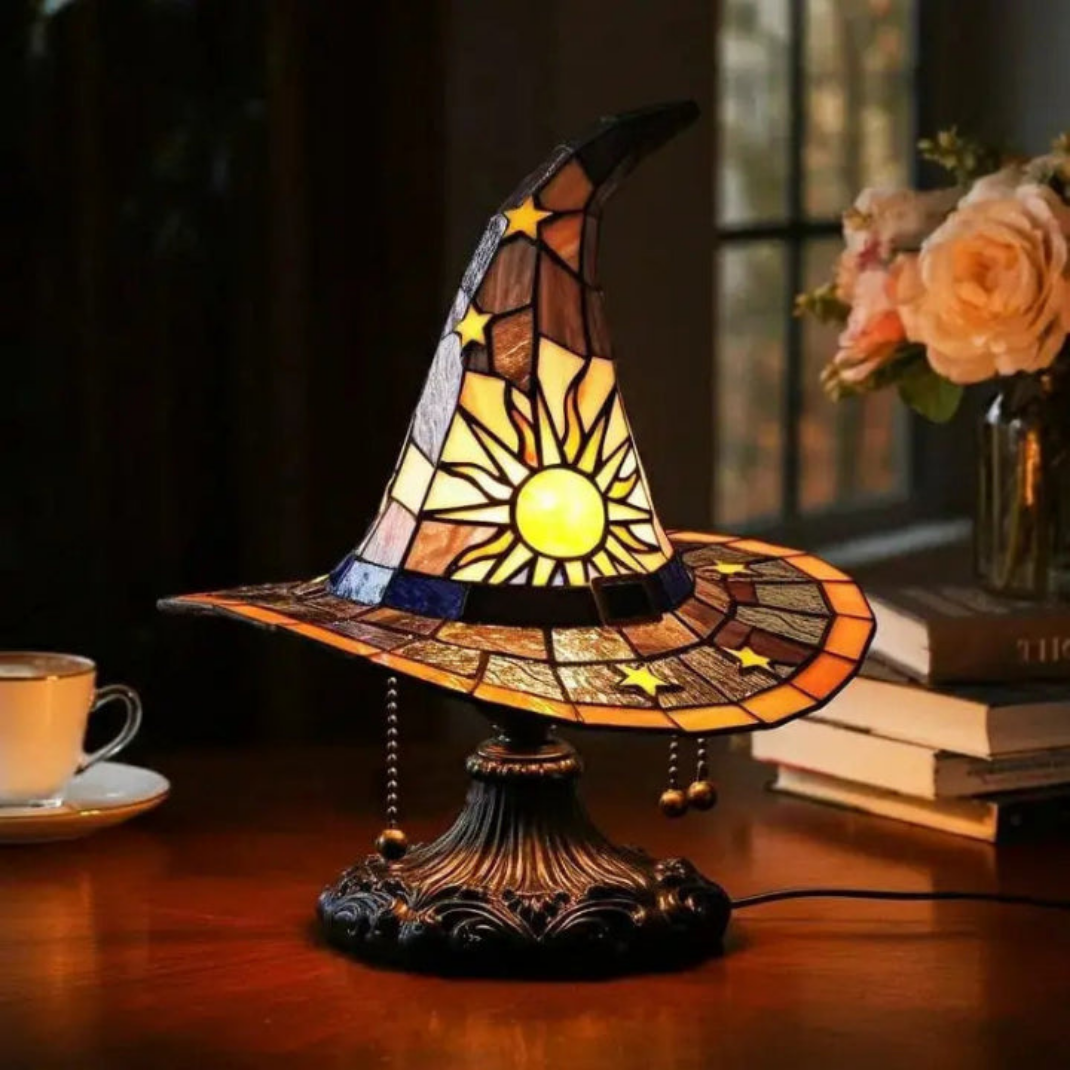 Lampe Chapeau de Sorcière en Vitrail – Lumière Chaude, Fait Main & Alimentation USB
