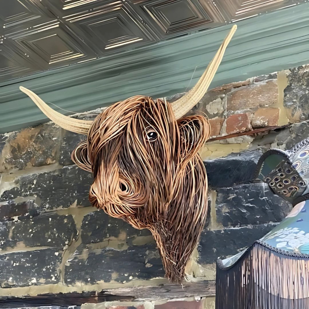 Sculpture Murale Vache Highland – Décoration Rustique Effet Artisanal