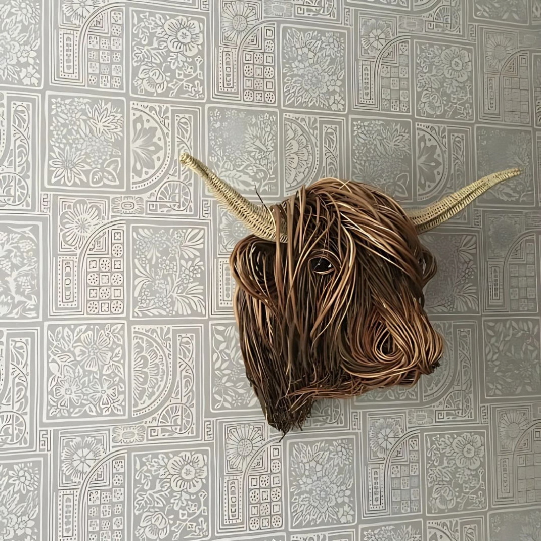 Sculpture Murale Vache Highland – Décoration Rustique Effet Artisanal