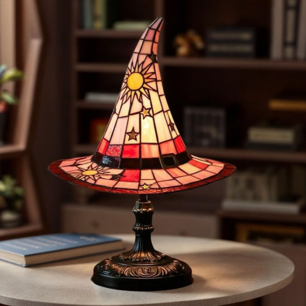 Lampe Chapeau de Sorcière en Vitrail – Lumière Chaude, Fait Main & Alimentation USB