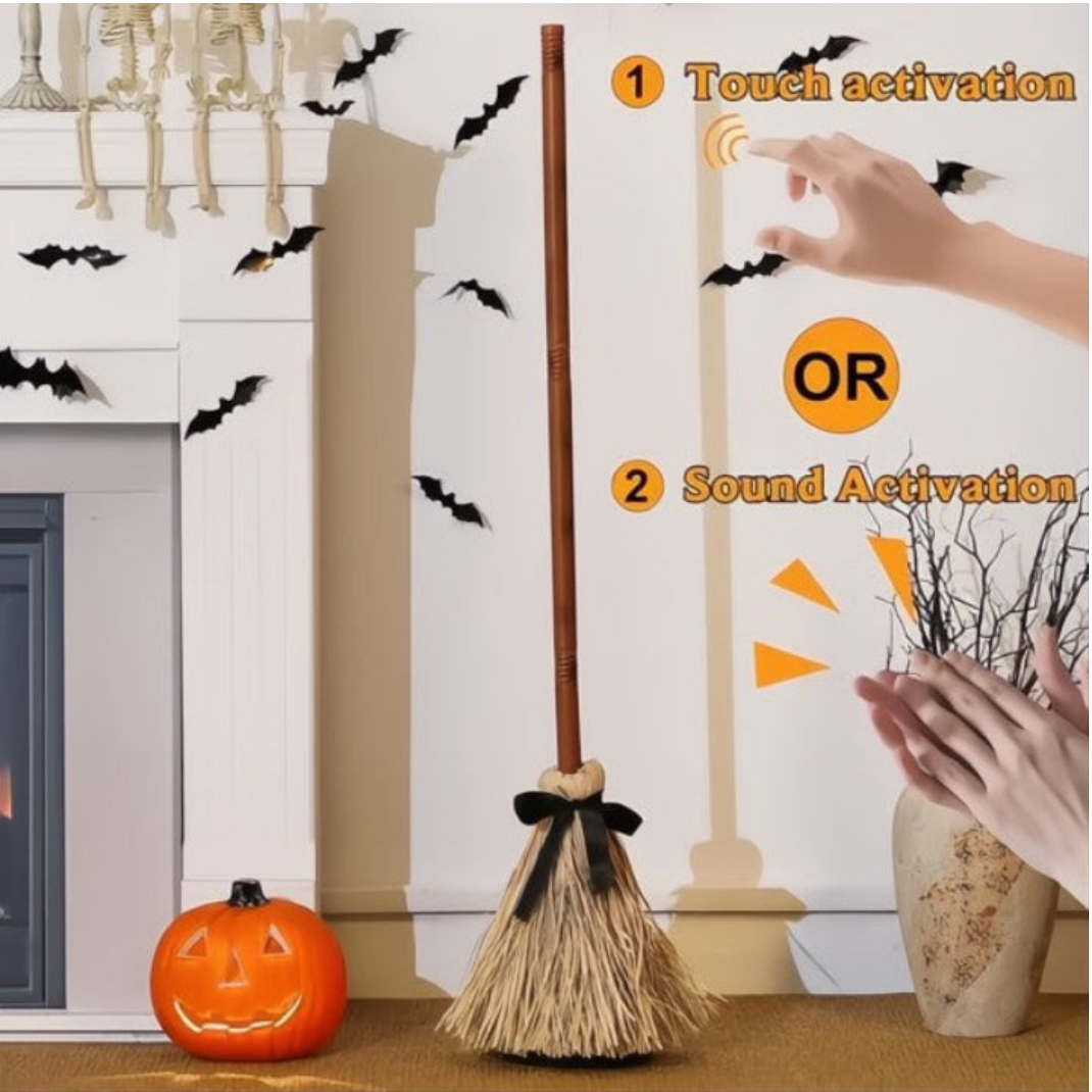 Balai de Sorcière Animé avec Son & Mouvement – Décoration Halloween Effrayante