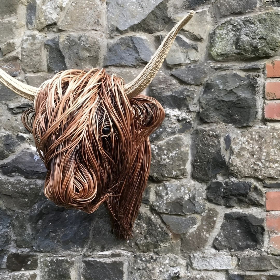 Sculpture Murale Vache Highland – Décoration Rustique Effet Artisanal