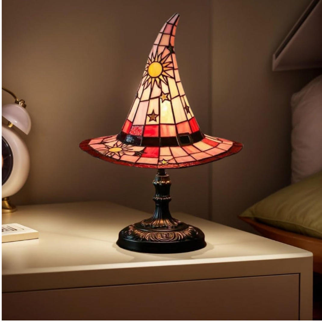 Lampe Chapeau de Sorcière en Vitrail – Lumière Chaude, Fait Main & Alimentation USB