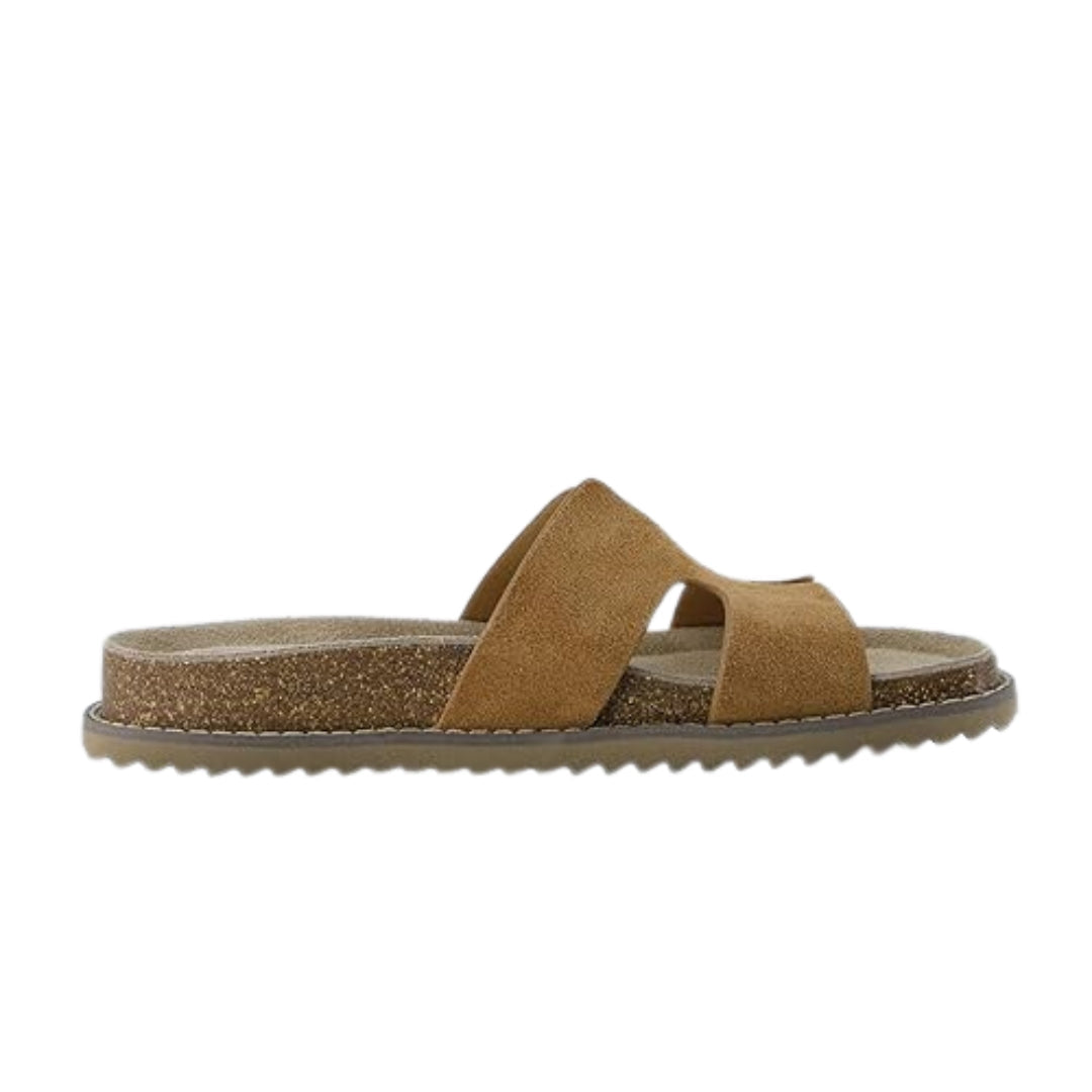 Sandales à enfiler en cuir véritable pour femmes avec semelle en liège