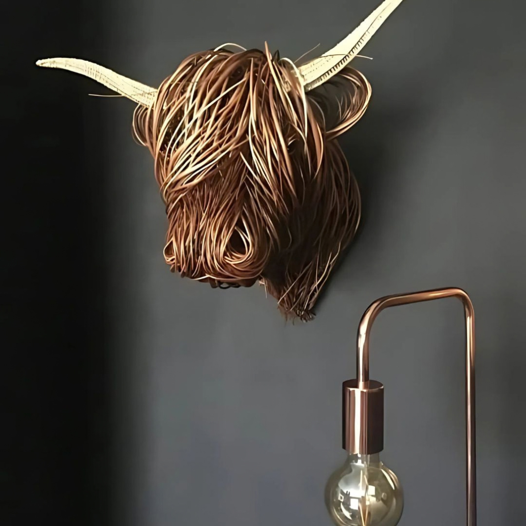 Sculpture Murale Vache Highland – Décoration Rustique Effet Artisanal
