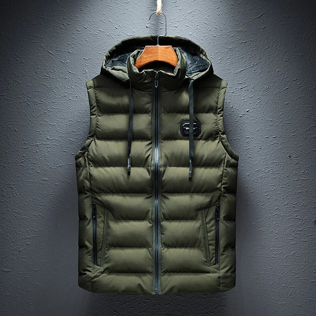 Gilet Matelassé Homme à Capuche et Zip — Vert