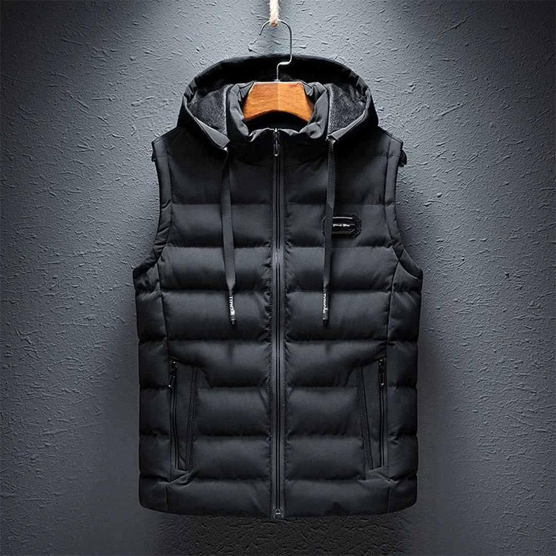 Gilet Matelassé Homme à Capuche et Zip — Noir