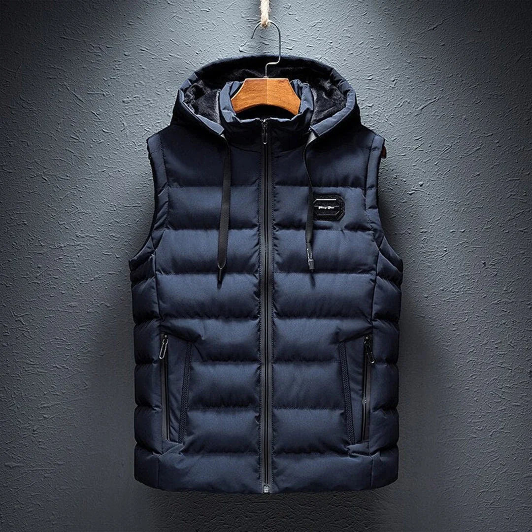 Gilet Matelassé Homme à Capuche et Zip — Bleu