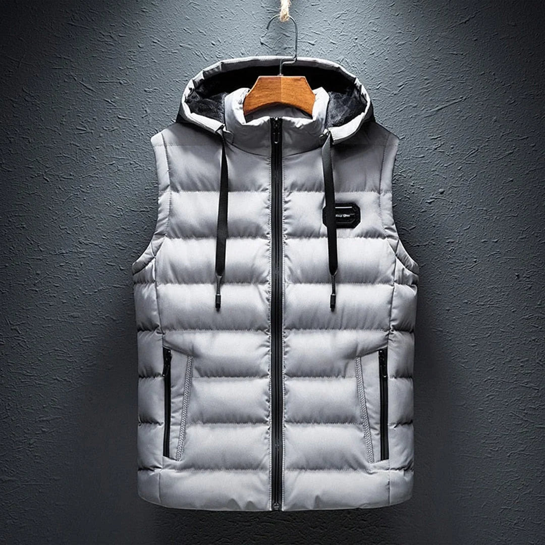 Gilet Matelassé Homme à Capuche et Zip — Gris