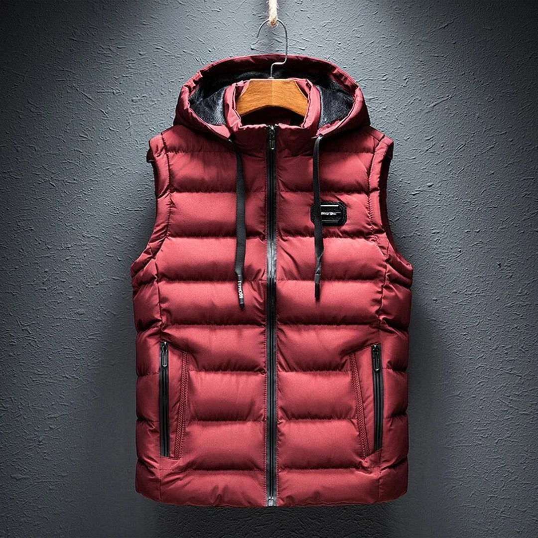 Gilet Matelassé Homme à Capuche et Zip — Rouge