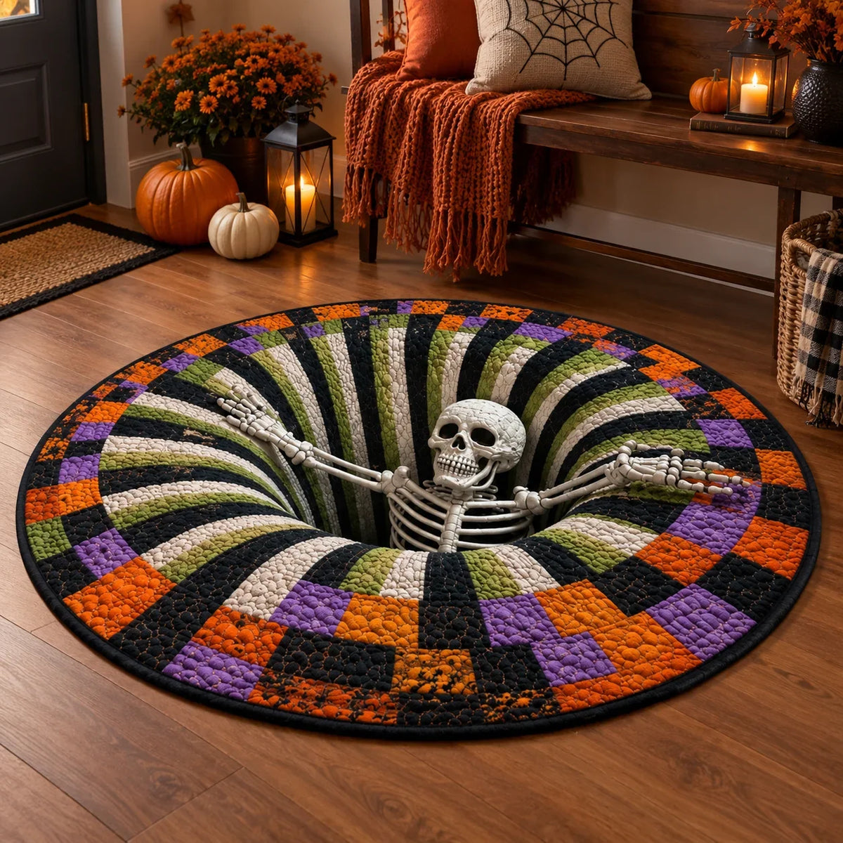 Tapis Rond Halloween à Illusion Optique Imprimée — vue du modèle 2