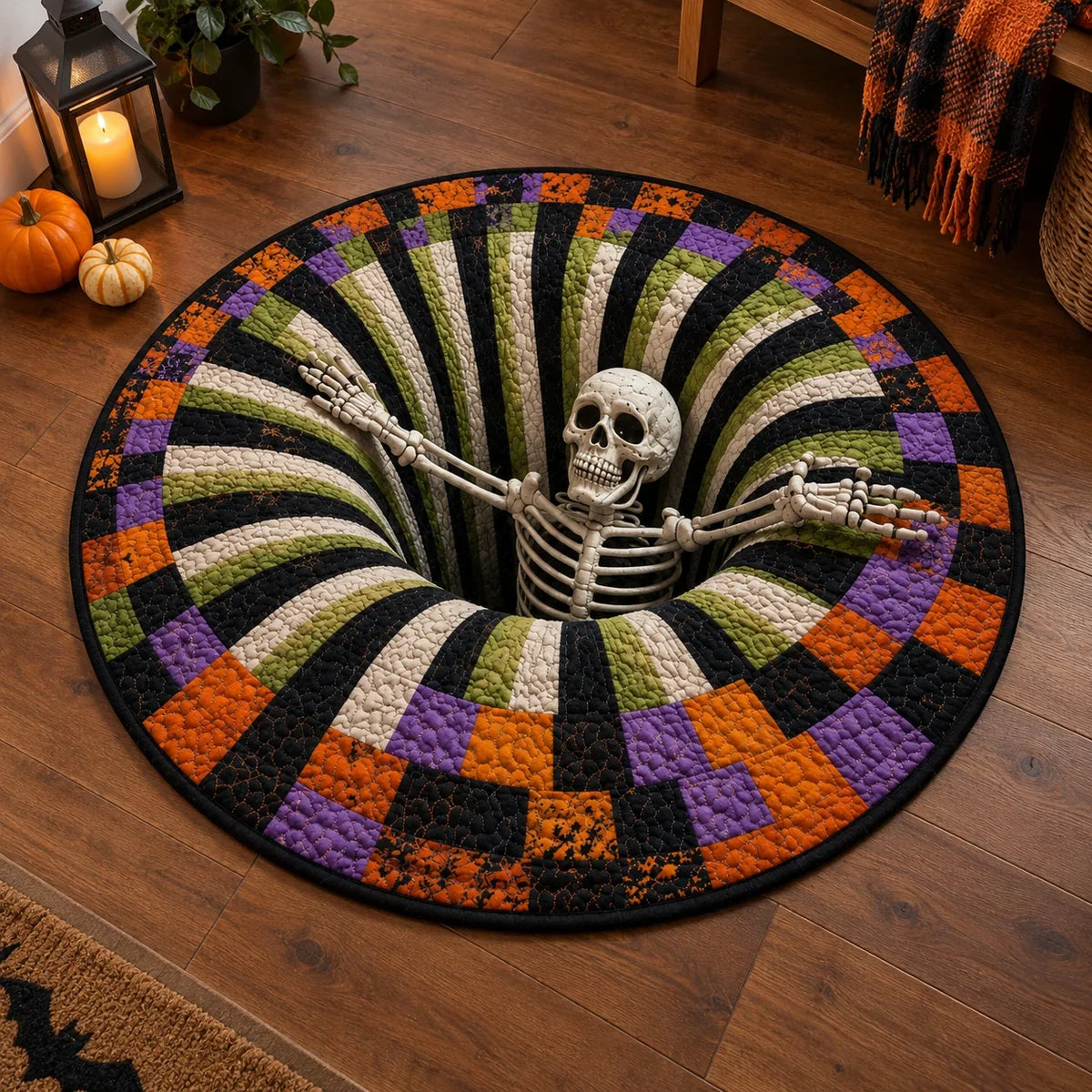 Tapis Rond Halloween à Illusion Optique Imprimée — vue du modèle 11