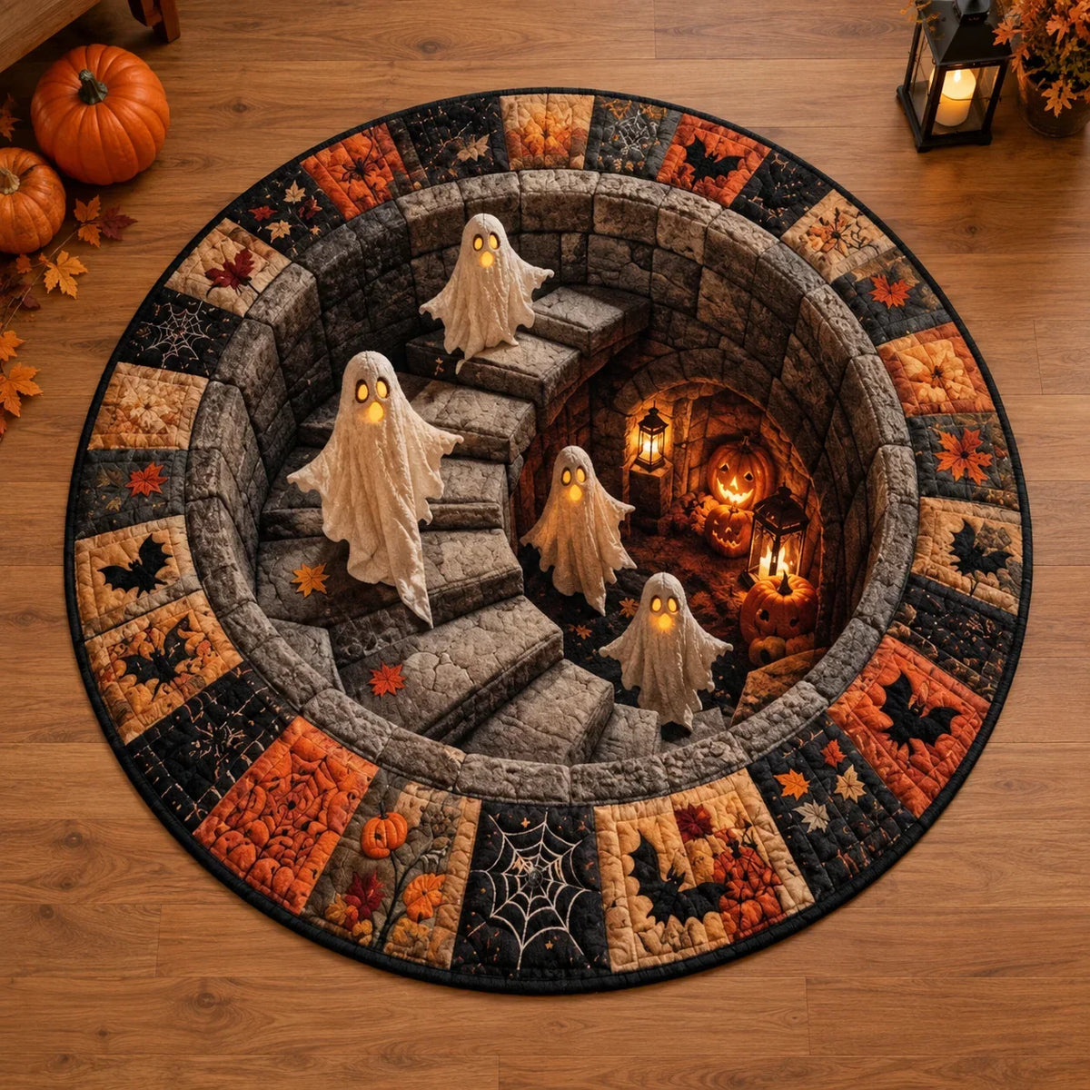 Tapis Rond Halloween à Illusion Optique Imprimée — vue du modèle 12