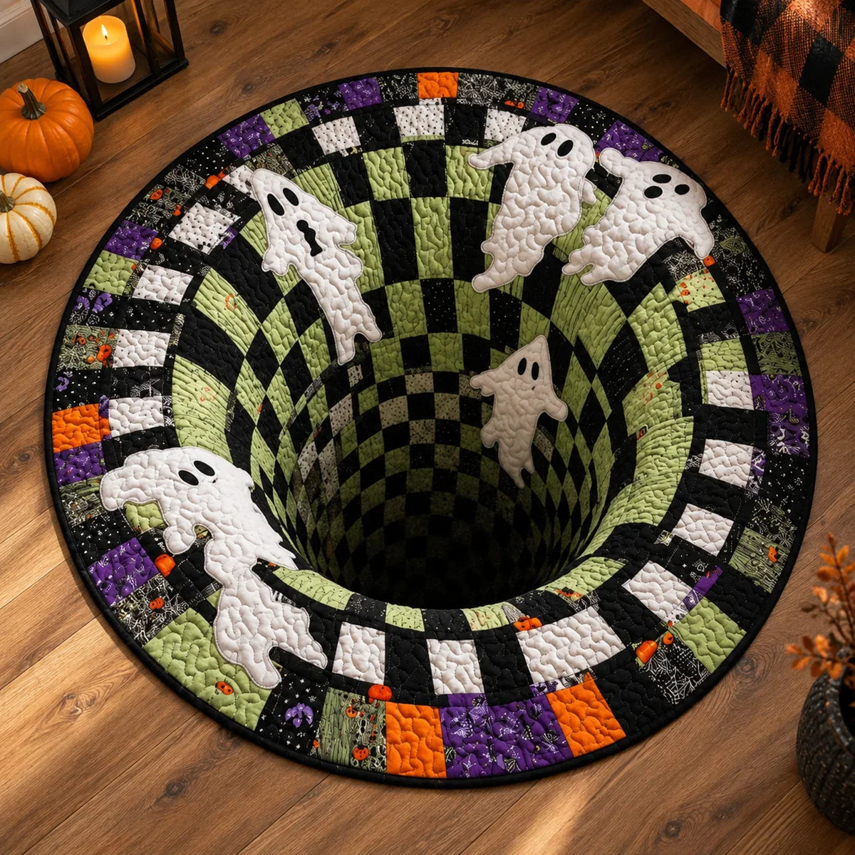 Tapis Rond Halloween à Illusion Optique Imprimée — vue du modèle 13