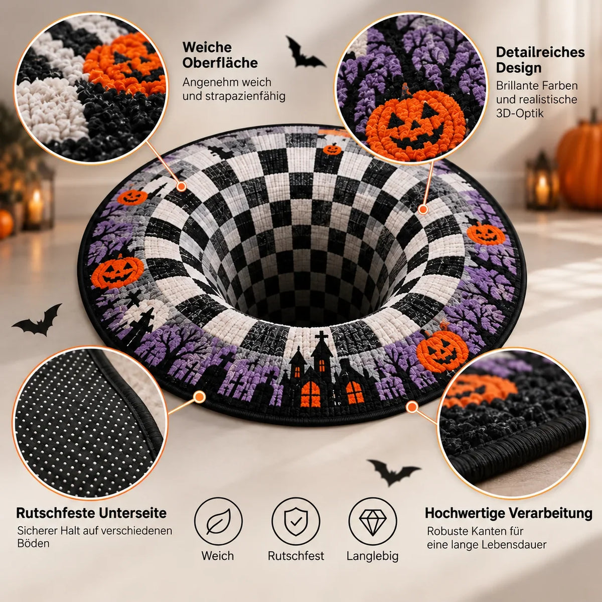 Tapis Rond Halloween à Illusion Optique Imprimée — image originale 4