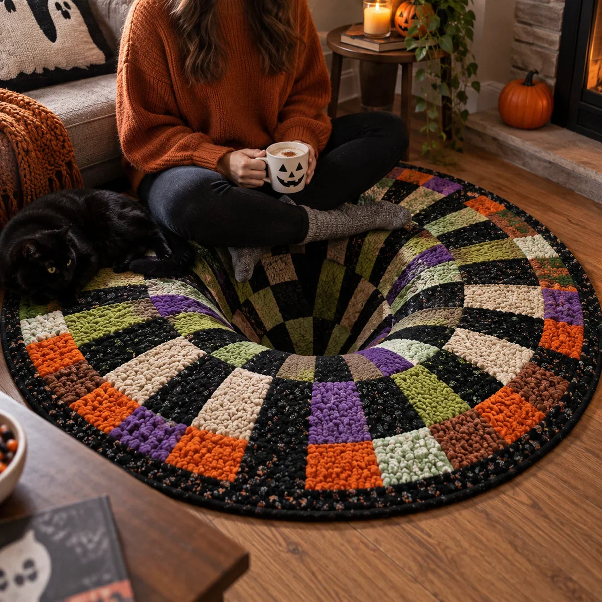 Tapis Rond Halloween à Illusion Optique Imprimée — vue du modèle 6