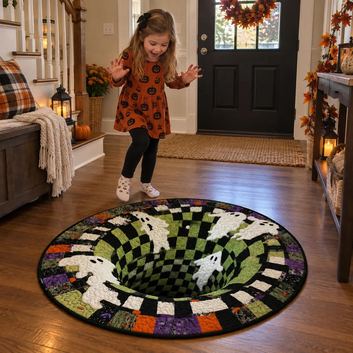Tapis Rond Halloween à Illusion Optique Imprimée — vue du modèle 7