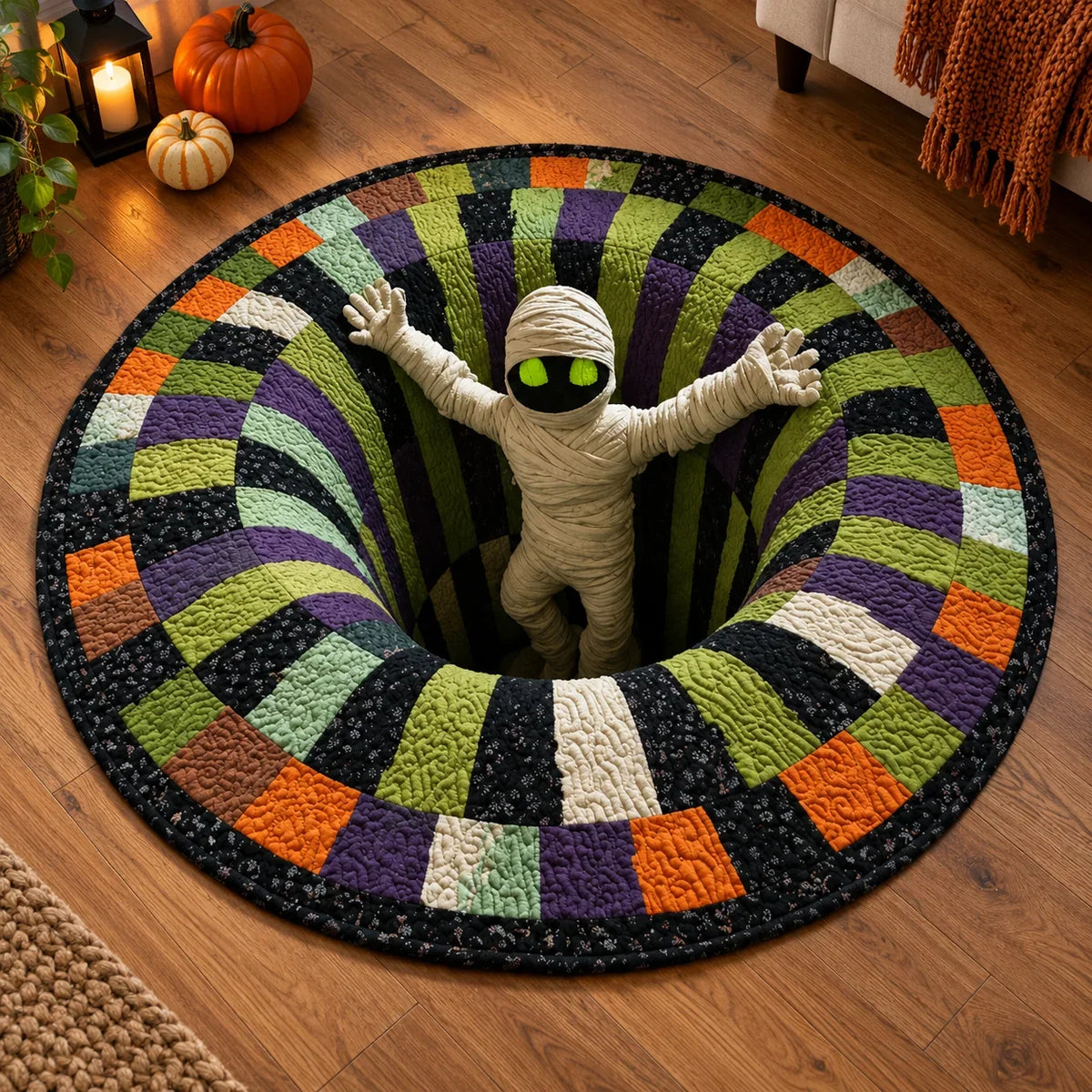 Tapis Rond Halloween à Illusion Optique Imprimée — vue du modèle 10
