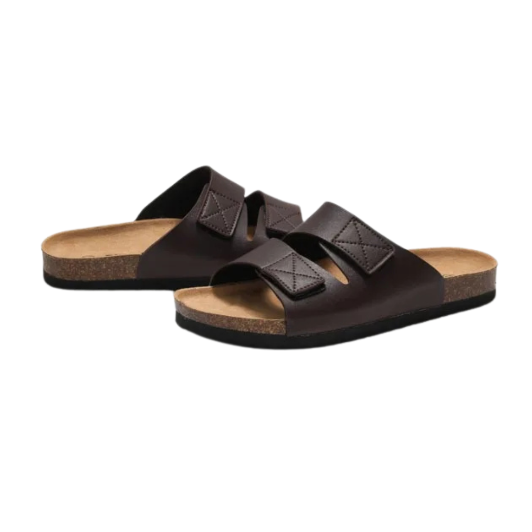Sandales plates  au style coréen avec fermeture velcro et semelle en liège